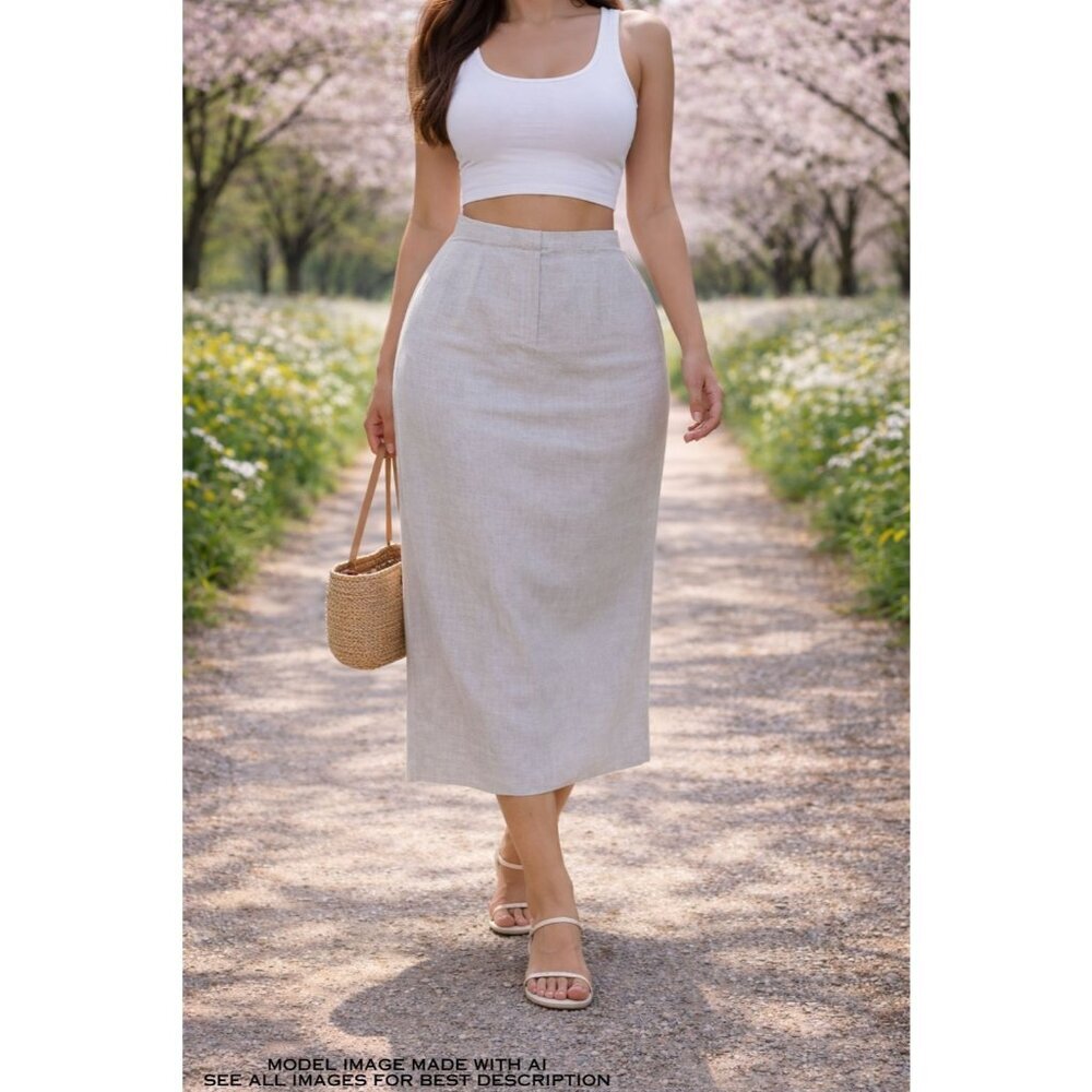 Vintage Casual Corner Linen Skirt 16 Midi A Line Minimalist Neutral 100% Linen